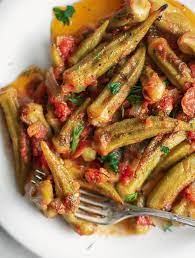 Baked Okra And Tomatoes Greek Bamies Real Greek Recipes Recipe Greek Recipes Baked Okra Okra Recipes