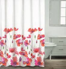 Caro Poppy Seed Cotton Shower Curtain Floral Botanical Nature Red Purple Green Cotton Shower Curtain Curtains Floral Bathroom