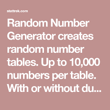 Random Number Generator Creates Random Number Tables Up To