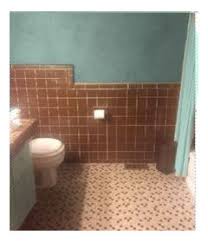 Blue carpeted retro bathroom with a sunken tub and. Begging For Color Ideas For Brown Retro Tile In Bathroom