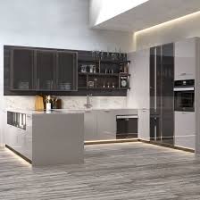 As kitchen cabinet doors with glass, they keep plates, spoons. China Grey Modern Design Lacquer Kitchen Cabinet With Glass Door China Modern Kitchen Design Modern Kitchen