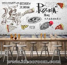 White Brick Wall Schwarzweiss Zeichnung Pizza Pizzeria Restaurant Kunst Wandtapete Tapete Aufkleber Druckt Dekor Restaurant Deko Pizza Pizzeria Kreidetafel