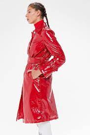 Slide View 6 Avec Les Filles Patent Faux Leather Trench Coat Rainwear Fashion Leather Trench Coat Vinyl Clothing