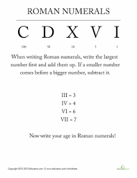 Roman Numerals For Kids Worksheet Education Com Roman Numerals Kids Math Worksheets Worksheets For Kids