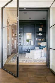 Anyone can buy frosted glass doors from online. Black Aluminum And Glass Door To Home Library Transitional Den Library Office