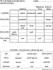 Idea Matrix Puzzle Geography Words Printable Worksheet