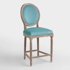 Round Back Paige Upholstered Counter Stool Blue Fabric Bluelinen By World Market Counter Stools Bar Stools Stool