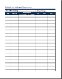 baby breast feeding diaper record template printable