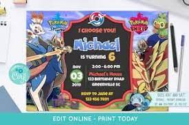 Pokemon Sword And Shield Birthday Invitation Birthday Invitations Pokemon Birthday Birthday