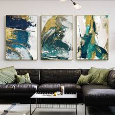 Acrylic Painting Modern Canvas Painting Ideas For Living Room Set Of 3 Wall Art Framed Painting Gold Emerald Green Blue Etsy Abstract Wall Art Living Room Abstract Painting Acrylic Green Artwork
