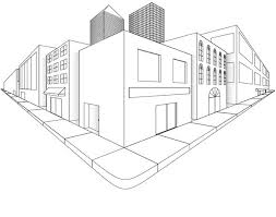 Two Point Perspective City Drawing Sketch Coloring Page Two Point Perspective City City Drawing Perspective Drawing Architecture