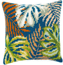 Complete kit includes pattern, 14 ct. Cross Stitch Corner Vervaco Cross Stitch Cushion Kit Botanical Leaves
