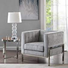 Grey Fabric Square Box Silver Leg Accent Chair Accent Chairs For Living Room Wayfair Living Room Chairs Furniture