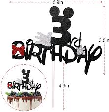 For complete minnie mouse party details. Buy 3rd Birthday Cake Topper For Mickey Minnie Mouse Theme Birthday Party Decorations 3 Years Old Birthday Cake Decor Supplies Bows And White Gloves Sign Black Glitter Online In Turkey B091brbhv9