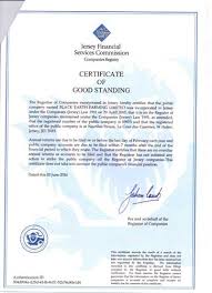 The certificate of good standing is a document that is often required by foreign authorities and organizations. Extracts From Commercial Register Of Jersey