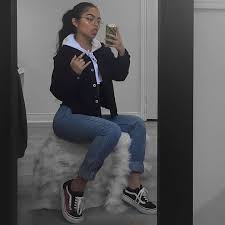 Baddie Black And White Vans Outfit Cute Tumblr Outfit Boujee Outfits Cute Outfits College Outfits