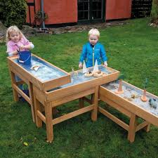 Outdoor Wooden Water And Sand Table With Pump Water Table Diy Sand Table Kids Water Table