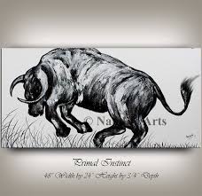 Black And White Bull Canvas Red Bull Painting 48 Animal Art Original Art Painted Etsy Bull Painting Animal Art Bull Art