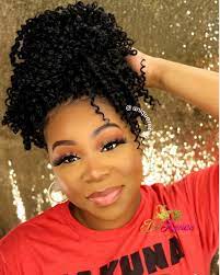 Messy Bun With Crochet Braids Using Ringlet Spring Twist 6 Packs Braided Hairstyles Updo Crochet Braids Box Braids Hairstyles