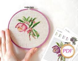 It also lets people know when there has been a correction to a pattern and when a designer has a free border to a pattern for sal. Small Botanical Cross Stitch Hoop Art Purple Flower Etsy In 2021 Cross Stitch Hoop Floral Cross Stitch Small Flower Cross Stitch