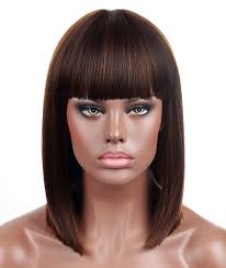 The extra short blunt bob is extremely edgy and chic, but it doesn't stop there. Buy Kalyss Blunt Bob Short Hair Wigs For Women Heat Resistant Yaki Synthetic Hair Brown Highlights Women S Wig With Hair Bangs Brown Online In Indonesia B077btf99t