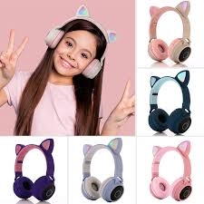 So Cute Fashion Cat Ear Bluetooth Headphones Led Rgb Light Up Wireless Foldable Headphones With 3 5mm Aux Cable Wish