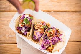 In a large bowl, combine the flour, old bay, and baking powder. Crispy Fish Tacos With Pineapple Chutney Carrot Cabbage Dan S Papers