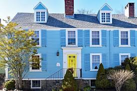 The type of exterior home painting colour used will decide the durability of the paint colour irrespective of the colour. Such A Fun Color Combination On This Historic Home In Newburyport Ma A Sunny Yell Blue House White Trim Exterior House Colors Exterior Paint Colors For House