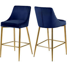 Meridian Furniture Karina 27 5 H Velvet Counter Stool In Navy Set Of 2 In 2020 Bar Stools Counter Stools Velvet Stool