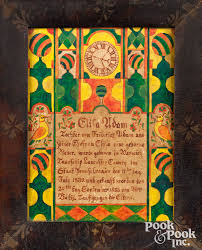 Garnett B. French (American, 20th c.) fraktur sold at auction