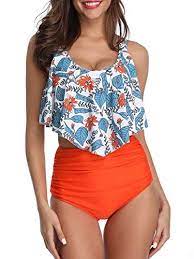 Century Star Womens High Waisted Flounce Printed Bikini Tankini Top Two Piece Swimsuit For Women Ora Women Swimsuits Swimsuits High Waisted Two Piece Swimsuits