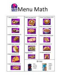 Math worksheets for teachers in elementary, middle school, kindergarten & preschool. Taco Bell Menu Math By Lifeskills Connections With Mrs Ng Tpt