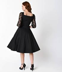 1950s Style Black Three Quarter Sleeve Lace Cotton Adrienne Swing Dress Clothes Swing Dress Unique Dresses Dresses