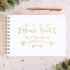 Gold wedding theme wedding guest book wedding signs our wedding fall wedding printing and binding vow book photo corners ribbon bookmarks. Calligraphy Botanical Personalised Wedding Guest Book Norma Dorothy