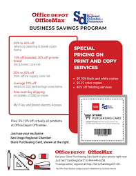 As office depot carries a wide range of office products, sales on their collections are common. Membership Special Offers San Diego Regional Chamber Of Commerce