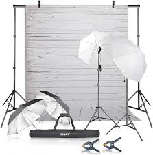 Amazon Com Emart Photography Umbrellas Continuous Lighting Kit 400w 5500k 10ft Backdrop Support System With Vinyl Plastic White Wood Floor Background Screen For Photo Video Studio Shooting Camera Photo