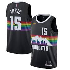 The official nuggets pro shop at nba store has all the authentic nuggets jerseys, hats, tees, apparel. Men S Nikola Jokic Black Denver Nuggets 2019 20 Finished Swingman Jersey City Edition Denver Nuggets Black Nikes Jersey