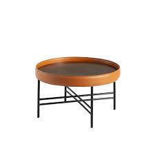 Leather round ottoman coffee table. Coffee Table In Walnut Veneer With Circular Ring Upholstered Angel Cerda