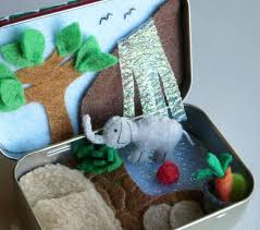 Elephant Miniature Felt Plush Altoid Tin Play Set With Food Bowl Snuggle Blanket And Ball Matchbox Crafts Felt Toys Felt Crafts