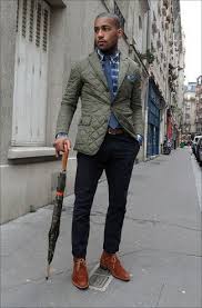 Men S Olive Quilted Blazer Navy Plaid Long Sleeve Shirt Black Chinos Tobacco Suede Desert Boots Mens Outfits Preppy Mens Fashion Lookbook Men