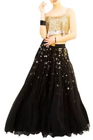Black And Gold Lehenga Skirt Black Net Layered Flared Lehenga With Gold Sequin Blouse Gold Sequin Blouse Sequin Blouse Fashion