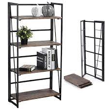 Folding book home folding book shelves steel office space library customize metal folding folding book shelf. Coavas Folding Bookshelf Home Office Industrial Bookcase No Assembly Storage Shelves Vintage 4 Tiers Flower Stand Rustic Metal Book Rack Organizer 23 6 X 11 8 X 49 4 Inches Buy Online In Bahamas At