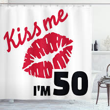 All kinds of red black birthday decorations for eating to cutting cakes and spraying foams to lighting up space, everything is available here at your disposal. 50th Birthday Decorations Shower Curtain Red Colored Attractive Lips Stencil Art Kiss Me I M Fifty Fabric Bathroom Set With Hooks 69w X 70l Inches Red Black White By Ambesonne Walmart Com