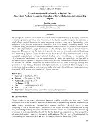 Gunakan nadiem makarim png gratis ini untuk desain web, desain dtp, selebaran, proposal, proyek sekolah, poster, dan lainnya. Pdf Transformational Leadership In Digital Era Analysis Of Nadiem Makarim Founder Of Go Jek Indonesia Leadership Figure