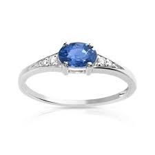 Bague Or 750 Blanc Saphir Ovale Et Diamants Femme Bague Maty