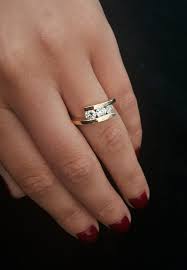 A 3 Diamond Yellow Gold Tension Set Trilogy Engagement Ring Unique Ring Designs Unique Ring Designs Diamond Rings Design Unique Diamond Rings