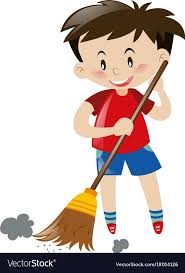 Boy Sweeping Floor With Broom Vector Image On Vectorstock In 2020 Drawing For Kids Broom Flooring