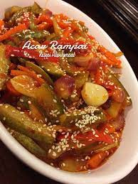 Acar rampai atau acar pulang… resepi ini saya perolehi dari buku resepi ibu saya, saya belum cuba lagi resepi ni dan hanya nak share dengan anda…insyaallah jika saya buat nanti. My Resepi Acar Rampai Bahan Bahan Timun 3 Batang Potong Mancis Carrot 1 Batang Potong Mancis Lada Merah 4 Tangkai Potong Mancis Bawang Merah 10 Biji Belah 2 Bawang Putih 7 Biji