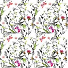 Meadow with butterflies, birds and herbs. Meadow Flowers Grass Herbs Tiled Floral Vintage Pattern In Black And White Colors Watercolor Stock Photo Picture And Royalty Free Image Image 61150264