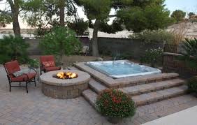 Homeadvisor's paver patio cost guide gives average paver costs per square foot or pallet for installing backyard patios, walkways and decks. Spas By Renee Worked With The Homeowner S Landscaper To Install A Six Person Champagne Opal Acrylic Interior Hotspring Portable Hot Tub The Design Includes A Multistep Paver Buildup Around Las Vegas Review Journal